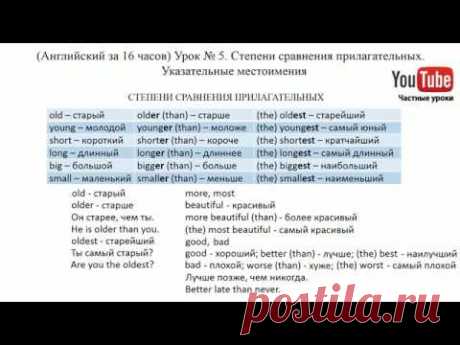 (Английский за 16 часов). Урок № 5. Степени сравнения прилагательных. Указательные местоимения
