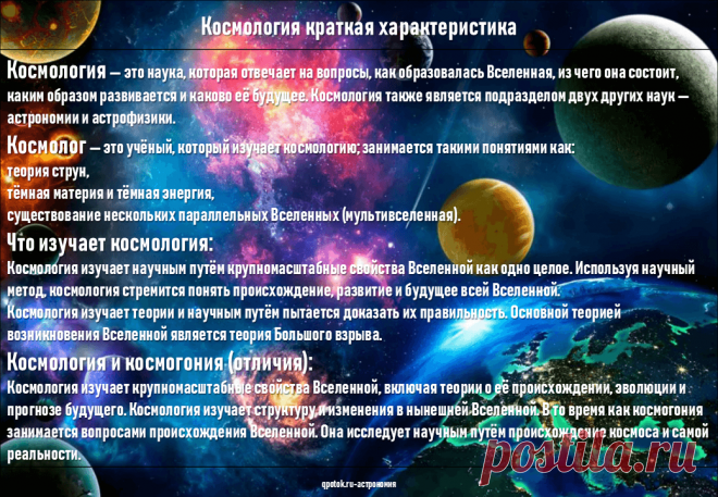 Космология краткая характеристика