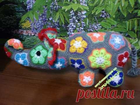 Слоник из мотивов “африканский цветок”, Вязаные игрушки