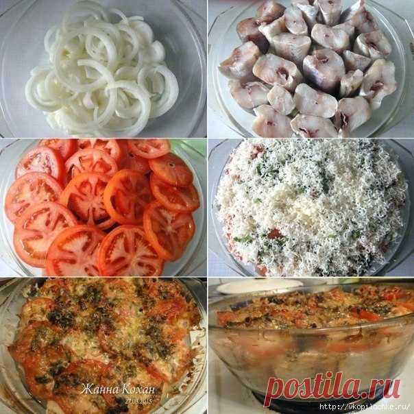 Рыба, запечённая с сыром и помидорами