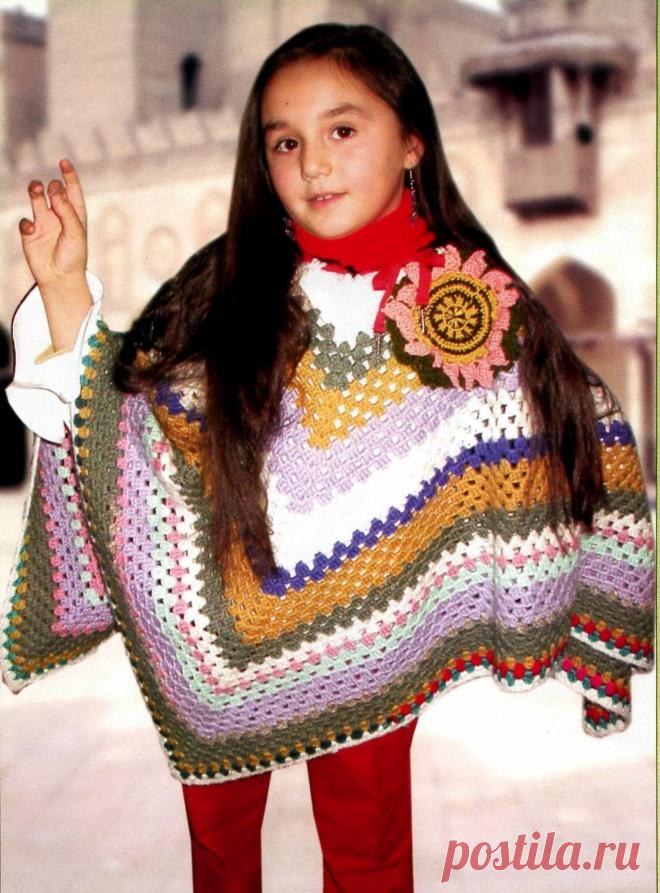 Схема вязания крючком разноцветного пончо - Вязание пончо для девочки - Вязание девочкам - Вязание для малышей - Вязание для детей. Вязание спицами, крючком для малышей