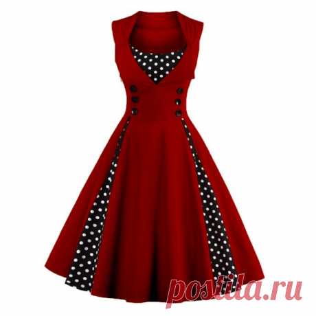 Wholesale Retro Button Embellished Polka Dot Dress (WINE RED,4XL), Vintage Dresses - Rosewholesale.com