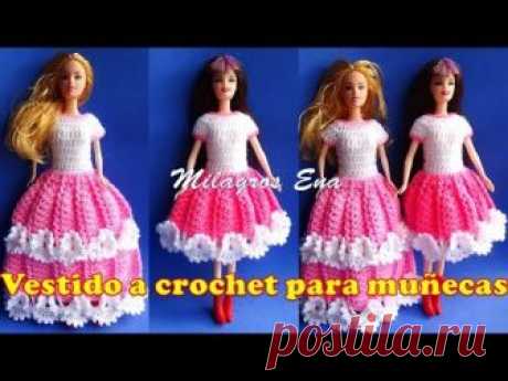 Vestido tejido a crochet para muñecas Barbie paso a paso - Ropa para Muñecas
