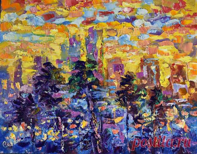 Cityscape Painting California Original Art Los Angeles Sunset  Skyline 油畫原作 - ArtDivyaGallery  - Posters | Pinkoi Cityscape Painting California Original Art Los Angeles Sunset  America Skyline Artwork Palette Knife Wall Art  by Savenkova. Title: 'Santorini' Size: 28,5 x 36 cm. 11 x 14 inches Medium: panel, oil paints. Style: Modern, Impressionist, Impasto. Need a decorative frame.