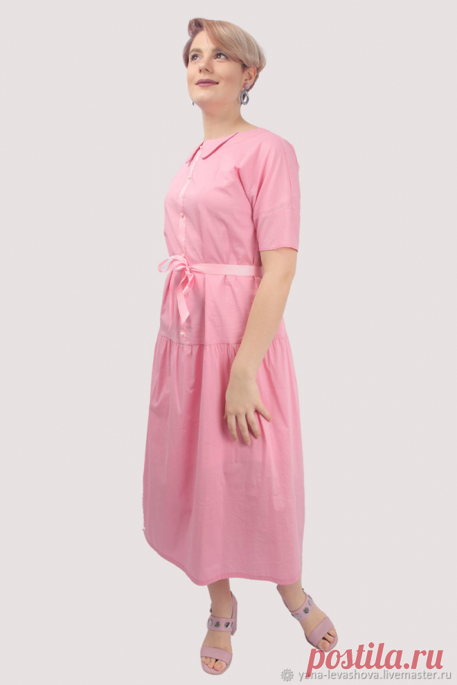 Платье розовое с жемчужными пуговицами рубашка длинное хлопок – купить на Ярмарке Мастеров – LOP88RU | Платья, Москва