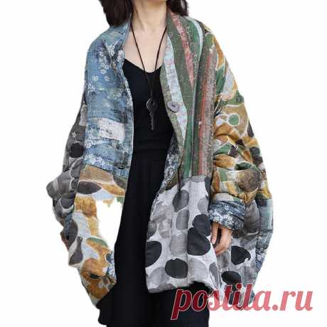Oversized retro geometric pattern cotton coat warm winter | Etsy