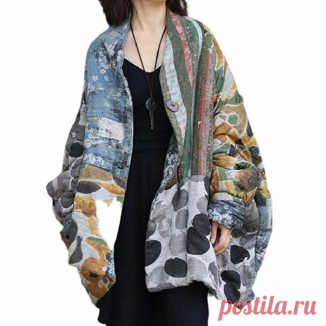 Oversized retro geometric pattern cotton coat warm winter | Etsy