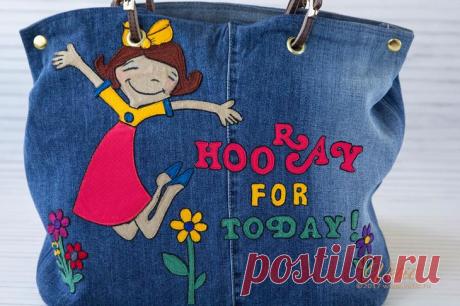 Джинсовая сумка, украшенная аппликацией