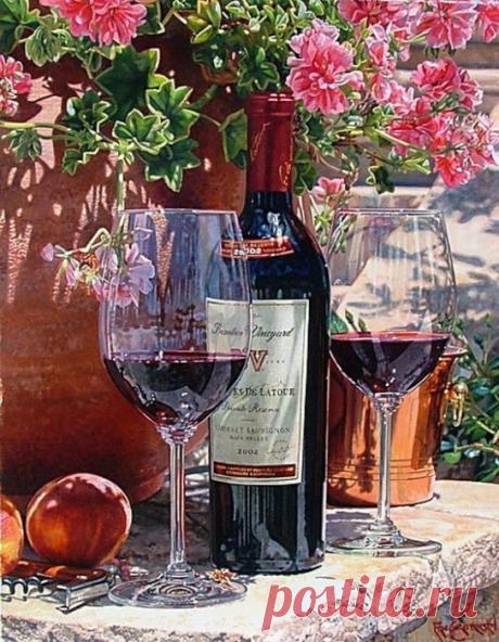 Акварели Eric Christensen цветы и вино