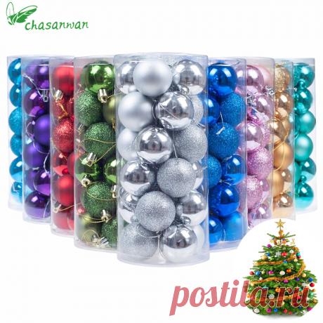 Chasanwan 24 шт. 3 см 4 см Новогодние товары дерево декор мяч безделушка Висячие рождественской вечеринки орнамент Аксессуары для дома Новогодние товары украшения, b купить на AliExpress