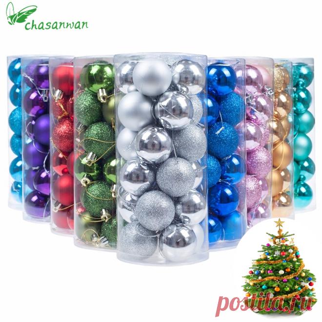 Chasanwan 24 шт. 3 см 4 см Новогодние товары дерево декор мяч безделушка Висячие рождественской вечеринки орнамент Аксессуары для дома Новогодние товары украшения, b купить на AliExpress