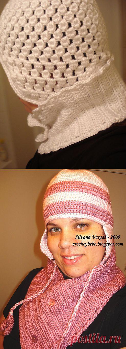 Крючком шапочки с ушками и шарфики. Схемы вязания.
