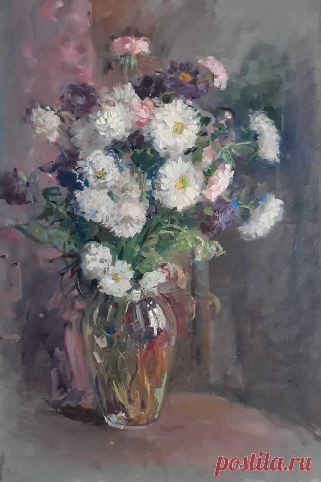 Астры.
 Живопись. Натюрморт. Оргалит, масло. 60х40 см. 2021 год.