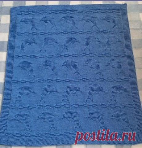 Вяжем плед теневым узором "Дельфин"