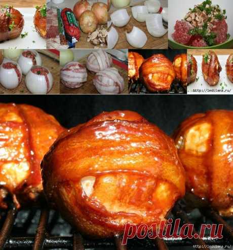 Необычный рецепт барбекю “Луковые мячики с мясом”