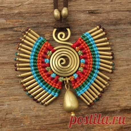 (11) Colorful woven cotton necklace with brass highlights | Хлопок, Ожерелья и Латунь
