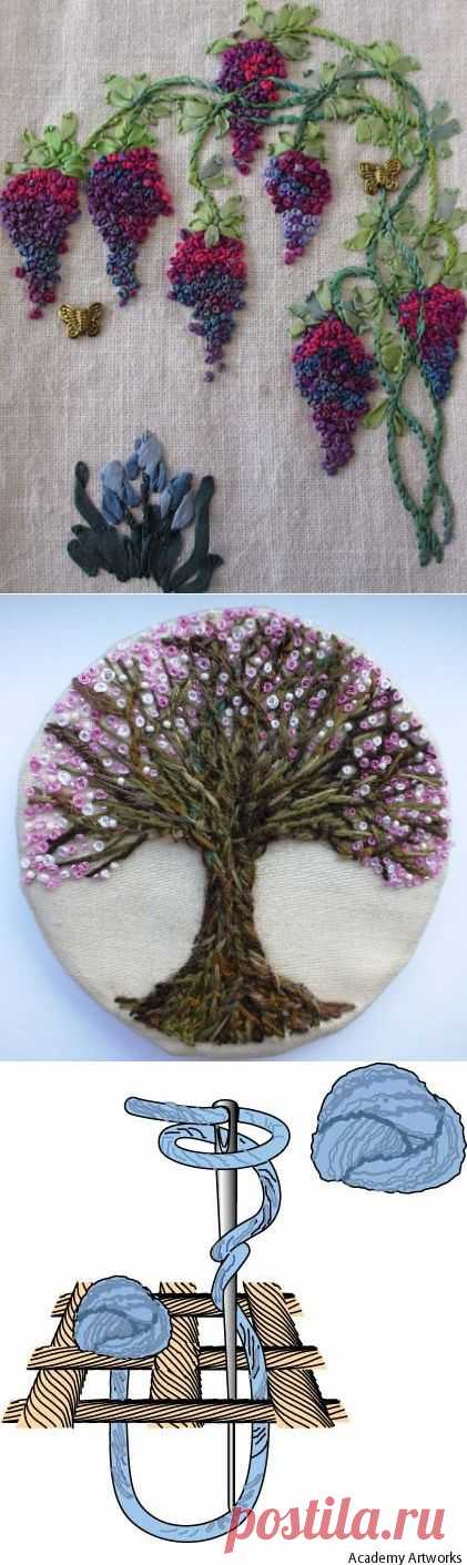 ВЫШИВКА... французский узелок... техника выполнения и применение... нитками и лентами..