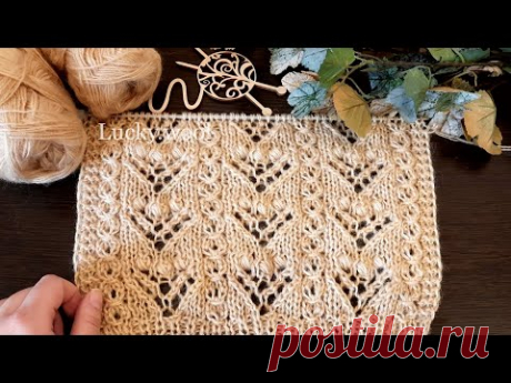 Узор "Ажурные корзинки и шишечки" спицами.