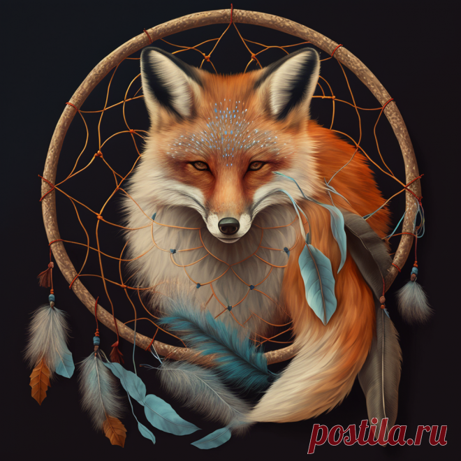 Лиса и ловец снов созданные нейросетью для группы в вк @mydreamhunters
