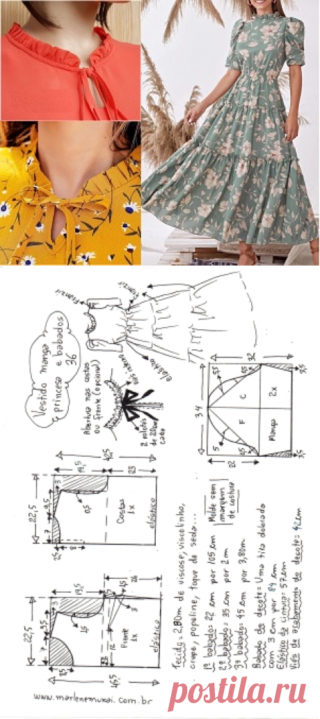 Vestido boho longo com babados e manga princesa - Marlene Mukai