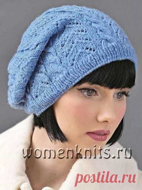 Берет спицами с ажурным узором и жгутами
Описание: https://womanknits.ru/vyazanie-dlya-zhenshchin/shapki-berety/beret-spicami-s-azhurnym-uzorom-i-zhgutami