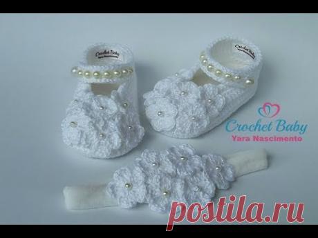 Sapatinho FLORZINHA de crochê - Tamanho 09 cm - Crochet Baby Yara Nascimento Parte 01