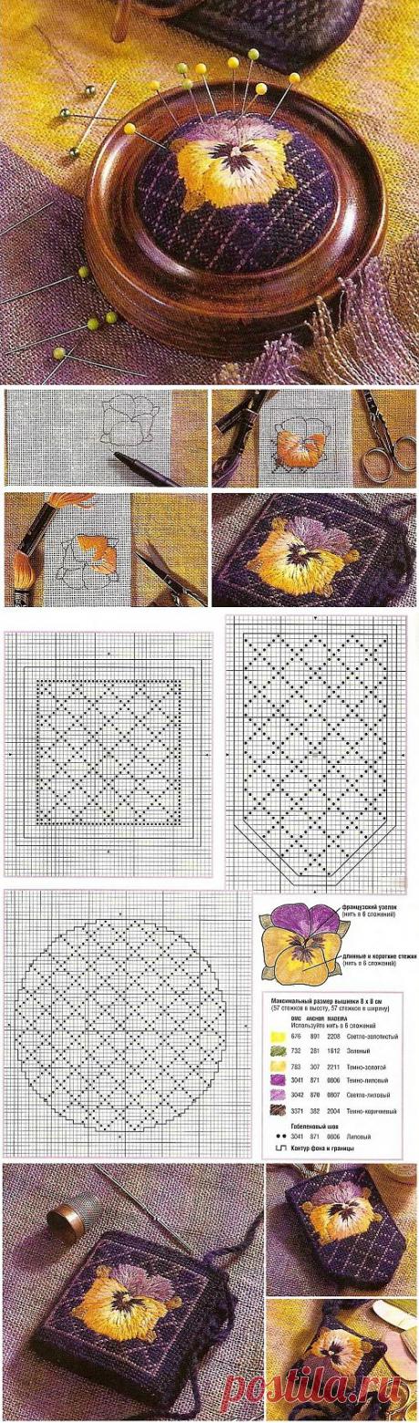 Игольница с вышивкой / Вышивка другими способами, Вышивка крестом / В рукоделии