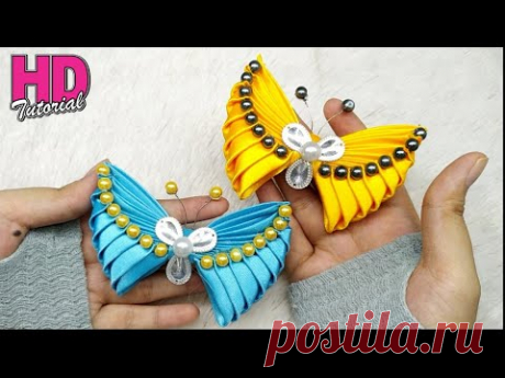 DIY - How to make butterfly with satin ribbon || Kanzashi || bros kupu-kupu