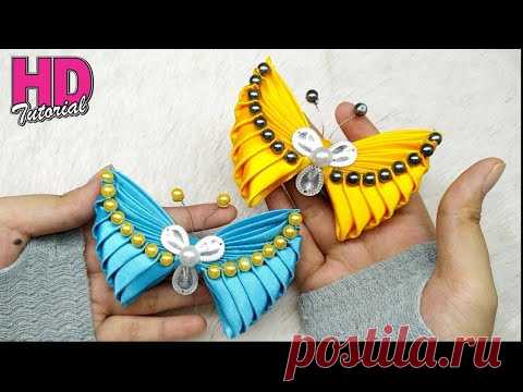 DIY - How to make butterfly with satin ribbon || Kanzashi || bros kupu-kupu