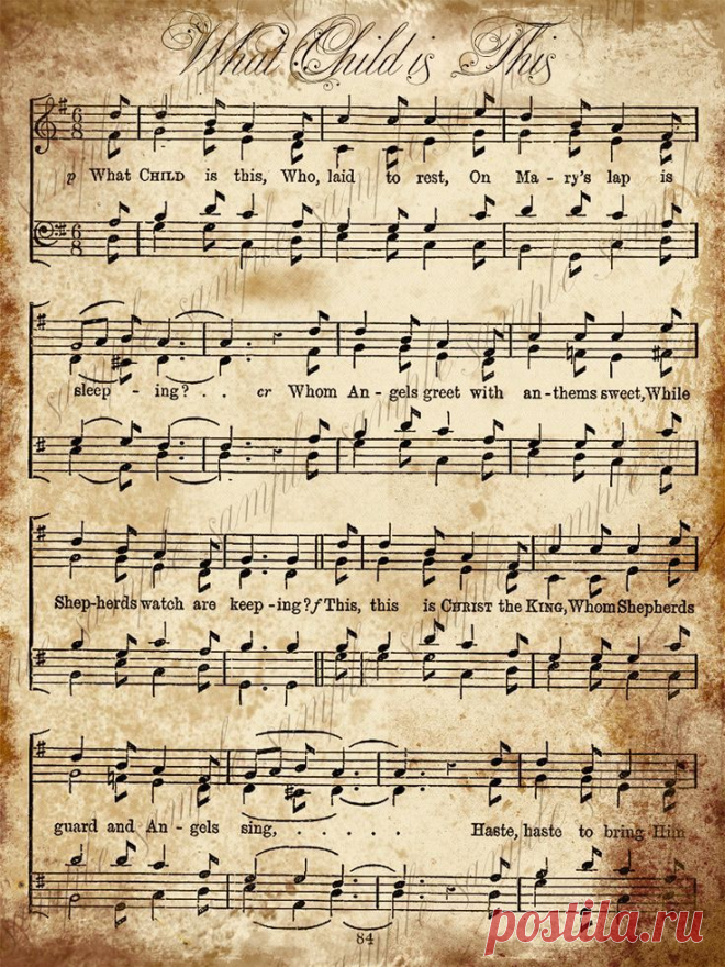 Grungy Aged Vintage Christmas Carol Music Digital Sheet INSTANT Printable…
