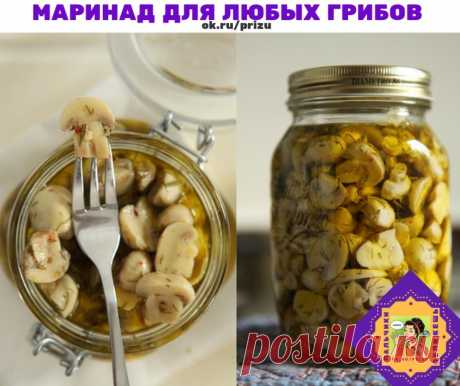 Ловите, хозяюшки вы мои любимые !) Маринад для любых грибов. 
Нам Потребуется 
1 литр воды; 
2 ст. л. сахара; 
4 ч. л. соли; 
3 шт. лаврового листа; 
6 горошин душистого перца; 
4 шт. гвоздики; 
3 кусочка корицы (молотой ½ ч. л.) ; 
3 ч. л. уксусной эссенции 70 %. 
При использовании столового 5% уксуса необходимо взять 800 мл воды и 200 мл 5% уксуса. При использовании 9% уксуса - 890 мл воды и 110 мл 9% уксуса. 
ПРИГОТОВЛЕНИЕ: 
Вскипятить воду, добавить специи, проварить м...