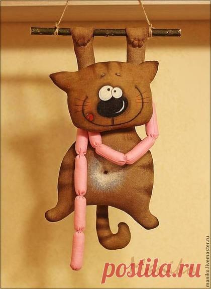 Купить Интерьерная игрушка Кот с сосисками - игрушка ручной работы, кот, ароматизированная игрушка, котик