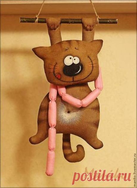 Купить Интерьерная игрушка Кот с сосисками - игрушка ручной работы, кот, ароматизированная игрушка, котик