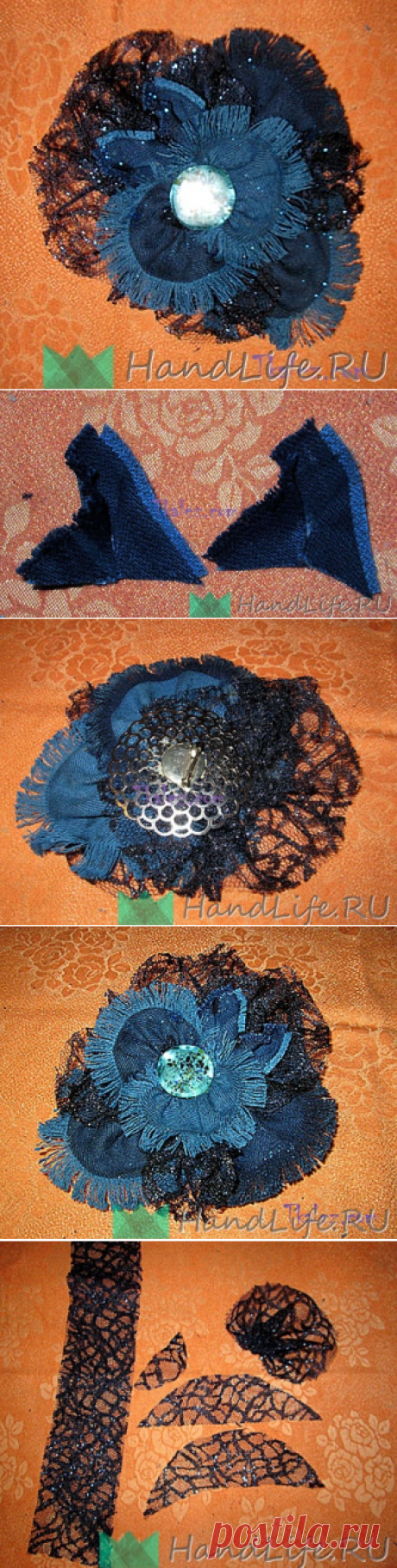 МК Синяя брошь из джинсовой ткани / Мое творчество - бижутерия