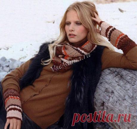 Митенки и снуд крючком