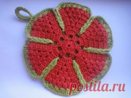 Прихватка ЦВЕТОК Часть-1 Holder under a hot Crochet Part-1