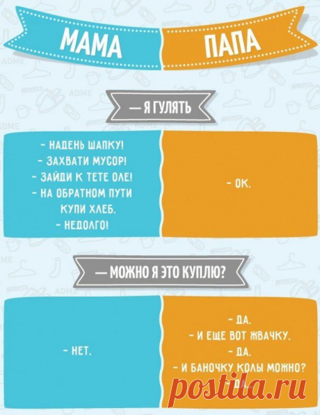 Забавные отличия мамы от папы - 4 картинки - Нет скуки.ру - Сайт хорошего настроения