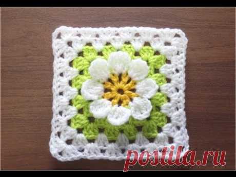 かぎ針編みの四角モチーフ ６ （３Ｄフラワー）　How to Crochet Motif  / Crochet and Knitting Japan
