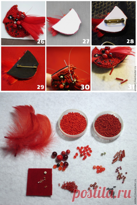 Создаем брошь-птичку «Красный Кардинал» - Ярмарка Мастеров - ручная работа, handmade