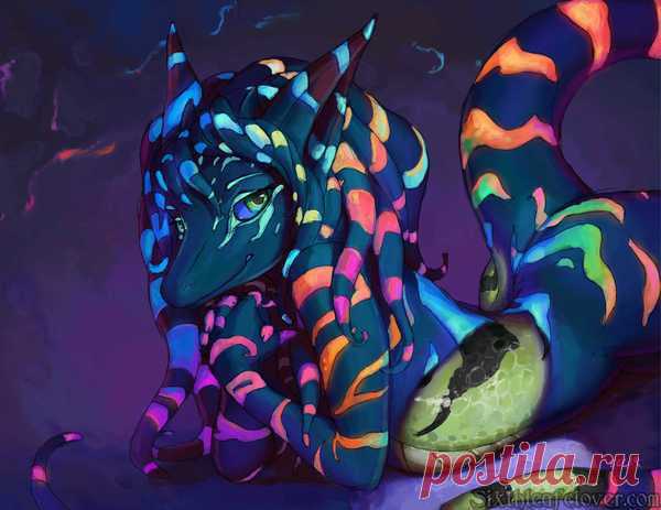 Luminescent Stripes This luminescent lizard only glows in the dark. She comes from a colorful place in a wonderland near you!