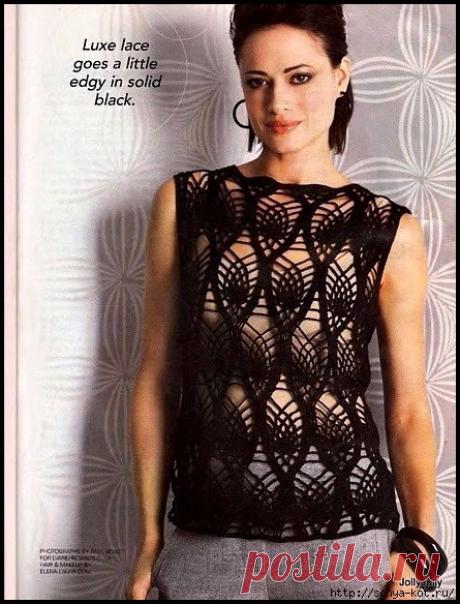 Черный топ с узором "ананасы"+СХЕМА. Летняя майка крючком | Домоводство для всей семьи.