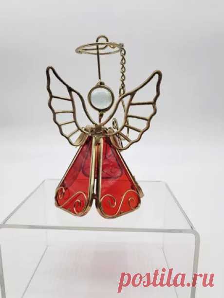 Vintage Stained Glass 3D Angel Suncatcher Red and Gold with Halo & Lyre 4.5" | eBay