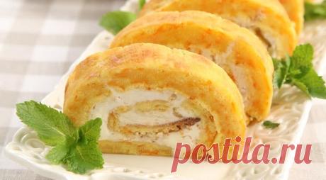 Тыквенный рулет со сливочной начинкой. Пошаговый рецепт с фото на Gastronom.ru