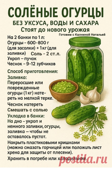 Соленые огурцы без уксуса, воды и сахара (стоят до нового урожая)