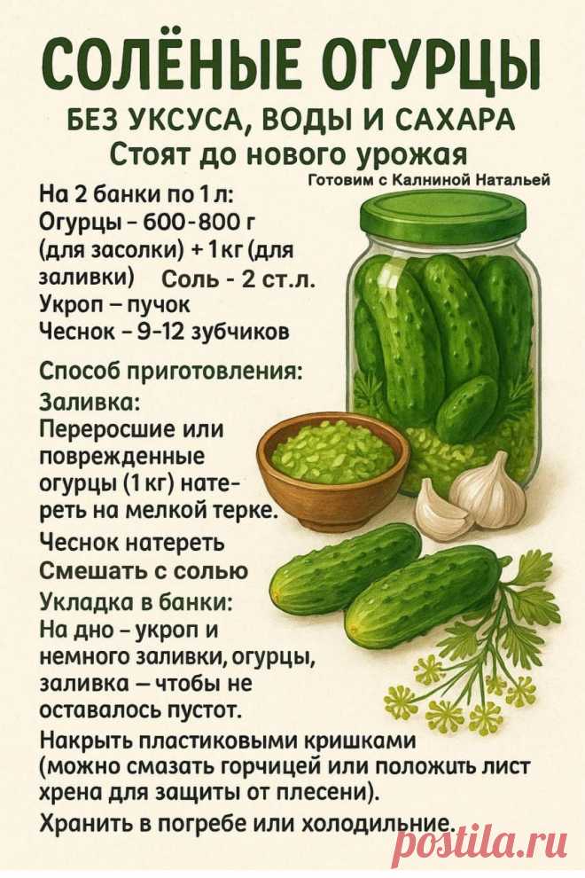 Соленые огурцы без уксуса, воды и сахара (стоят до нового урожая)