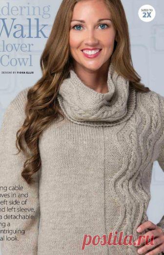 Пуловер с вертикальными аранами спицами