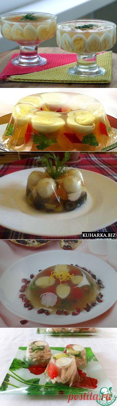 Куриное заливное с перепелиными яйцами