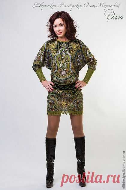 Купить Платье "Лесная нимфа" - орнамент, платок павловопосадский, Павлопосадский платок, одежда из платков, платье