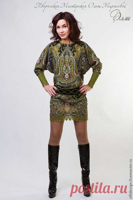 Купить Платье &quot;Лесная нимфа&quot; - орнамент, платок павловопосадский, Павлопосадский платок, одежда из платков, платье