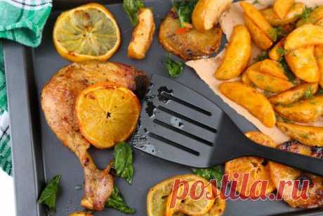 Куриные ножки запечённые с апельсинами и картофелем